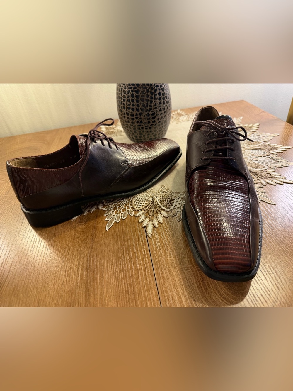 Men’s Stacy Adams Lizard Print Leather Oxfords Md in India Sz 9M EUC